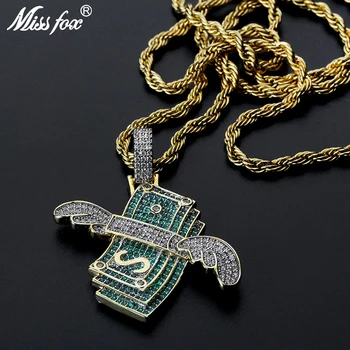 MISSFOX Hiphop Women Men Green US Dollars Money Angle Wings Fly pendant 24K gold AAA Cubic Zirconia Male Necklaces Pendants
MISSFOX Hiphop Women Men Green US Dollars Money Angle Wings Fly pendant 24K gold AAA Cubic Zirconia Male Necklaces Pendants