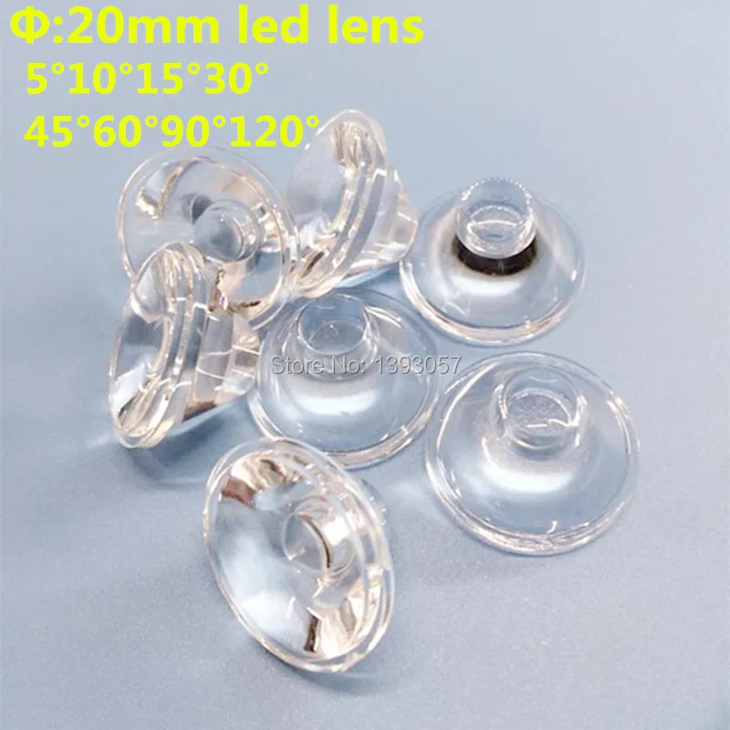 

50pcs/lot 1w 3w High Power led lenses, 20mm pmma optical led lens angle 5 10 15 30 45 60 90 120 degree excellent quality