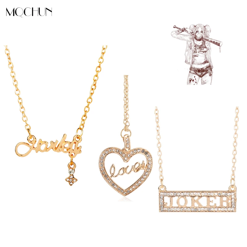 HANCHANG DC Comics Marvel Suicide Squad Harley Quinn Loves The Joker Love Heart Crystal Chain Pendent Necklace Best Friend Gift 
HANCHANG DC Comics Marvel Suicide Squad Harley Quinn Loves The Joker Love Heart Crystal Chain Pendent Necklace Best Friend Gift
