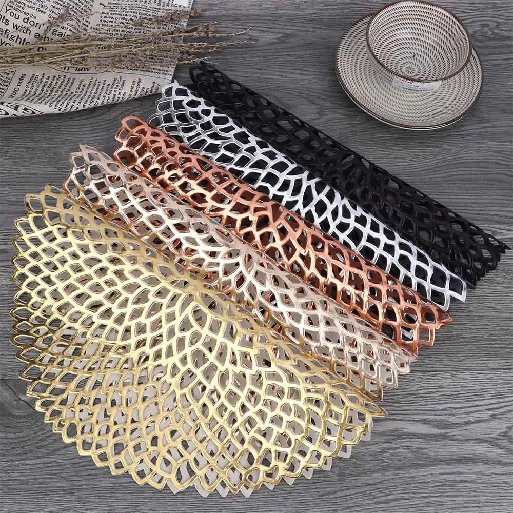 New Placemat For Dining Table PVC Plastic Hollow Insulation Round Baroque Mediterranean Coaster Pads Home Decor
New Placemat For Dining Table PVC Plastic Hollow Insulation Round Baroque Mediterranean Coaster Pads Home Decor