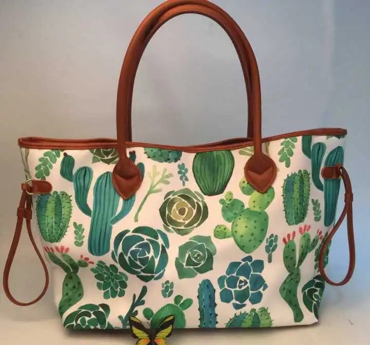 Summer Cactus Styles Canvas Tote With Green Flora, Red and Purple Colored Catus Designs Women Handbag with Pu handle DOM109842 
Summer Cactus Styles Canvas Tote With Green Flora, Red and Purple Colored Catus Designs Women Handbag with Pu handle DOM109842