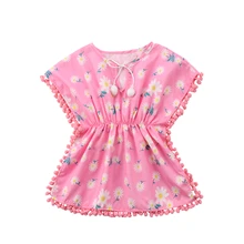 Emmababy Crianças Bebê Criança Meninas Mini Vestidos Vestido de Princesa Flor do Verão Batwing Luva O-pescoço Vestido de Praia Borla Shien 6M-5Y(China)