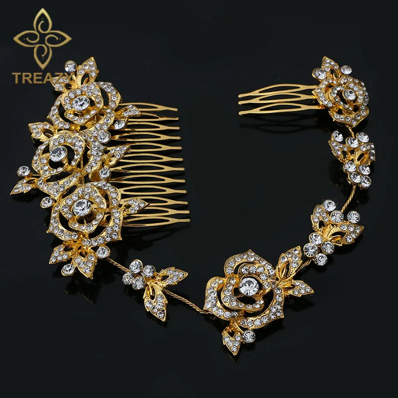 TREAZY Gold Color Crystal Bridal Wedding Hair Accessories Rose Flower Bridal Long Hair Combs Wedding Hair Jewelry for Women
TREAZY Gold Color Crystal Bridal Wedding Hair Accessories Rose Flower Bridal Long Hair Combs Wedding Hair Jewelry for Women