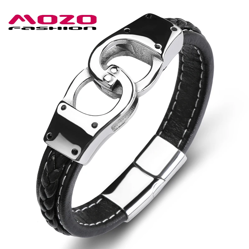 MOZO FASHION Men Handcuffs Bracelet Black Leather Stainless Steel Magnet Buckle Charm Bracelets Man Cross Punk Jewelry PS2117
MOZO FASHION Men Handcuffs Bracelet Black Leather Stainless Steel Magnet Buckle Charm Bracelets Man Cross Punk Jewelry PS2117