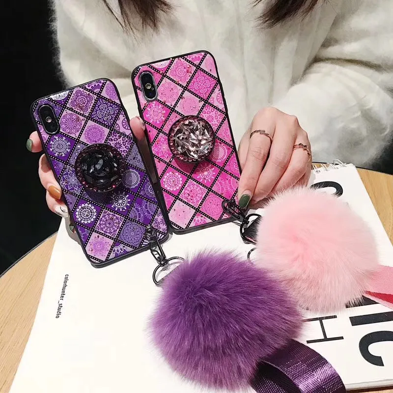 

Fashion China style Square soft phone case for iphone XS MAX XR X fox pompom strap cover for iphone 8 7 6s 6 plus 8plus 7plus 10