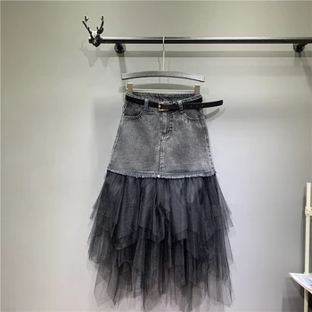 Gauze Patchwork Irregular Denim Skirts for Women Loose Medium-long Fairy Skirts All-match Pockets Students Skirts Bohemian
Gauze Patchwork Irregular Denim Skirts for Women Loose Medium-long Fairy Skirts All-match Pockets Students Skirts Bohemian