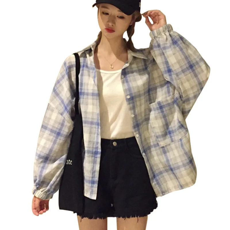 Korean Style Women Casual Shirt Long Sleeve Loose Lantern Sleeve Shirt Plaid Lapel Shirt Tops Blouses Plus Size Autumn
Korean Style Women Casual Shirt Long Sleeve Loose Lantern Sleeve Shirt Plaid Lapel Shirt Tops Blouses Plus Size Autumn