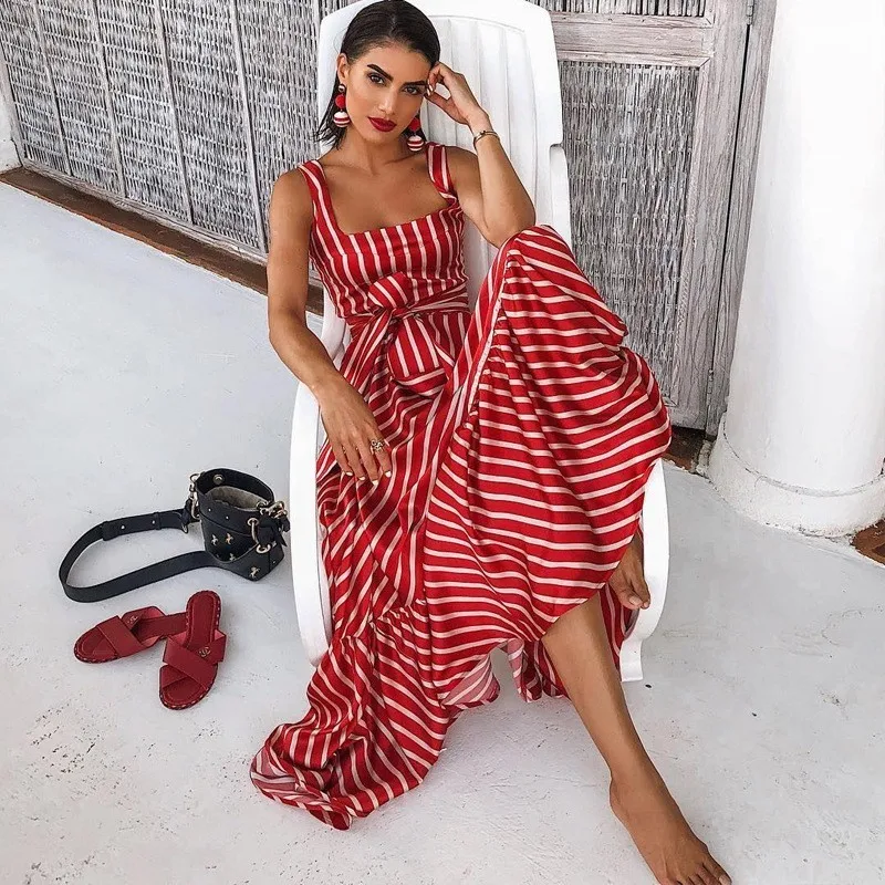 ZOUHIRC New Sexy Striped Long Dress Women Summer Bohemian Maxi Dress Sashes Spaghetti Strap Sexy Evening Party Dress vestido
ZOUHIRC New Sexy Striped Long Dress Women Summer Bohemian Maxi Dress Sashes Spaghetti Strap Sexy Evening Party Dress vestido
