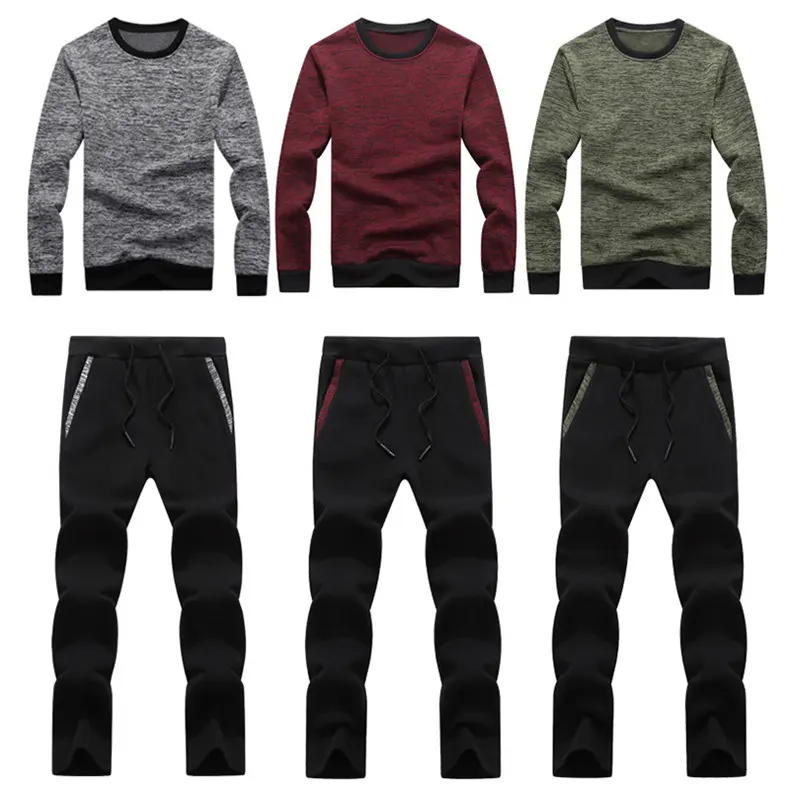2019 Men's Sets Tracksuit Male Chandal Hombre Moletom Hoodies Velvet Sweatshirt Men Sportswear Inside Sport Suits Jacket+Pant 05