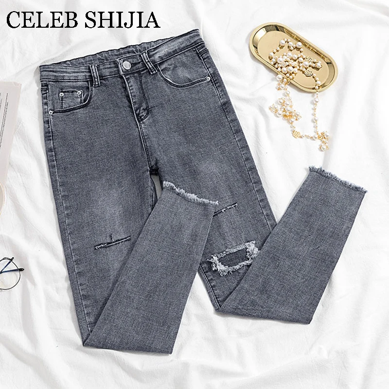 2019 Jeans Female Denim Pants hole korean fashion buttom womans pencil pants gray denim elastic trousers for ladies Donna
2019 Jeans Female Denim Pants hole korean fashion buttom womans pencil pants gray denim elastic trousers for ladies Donna