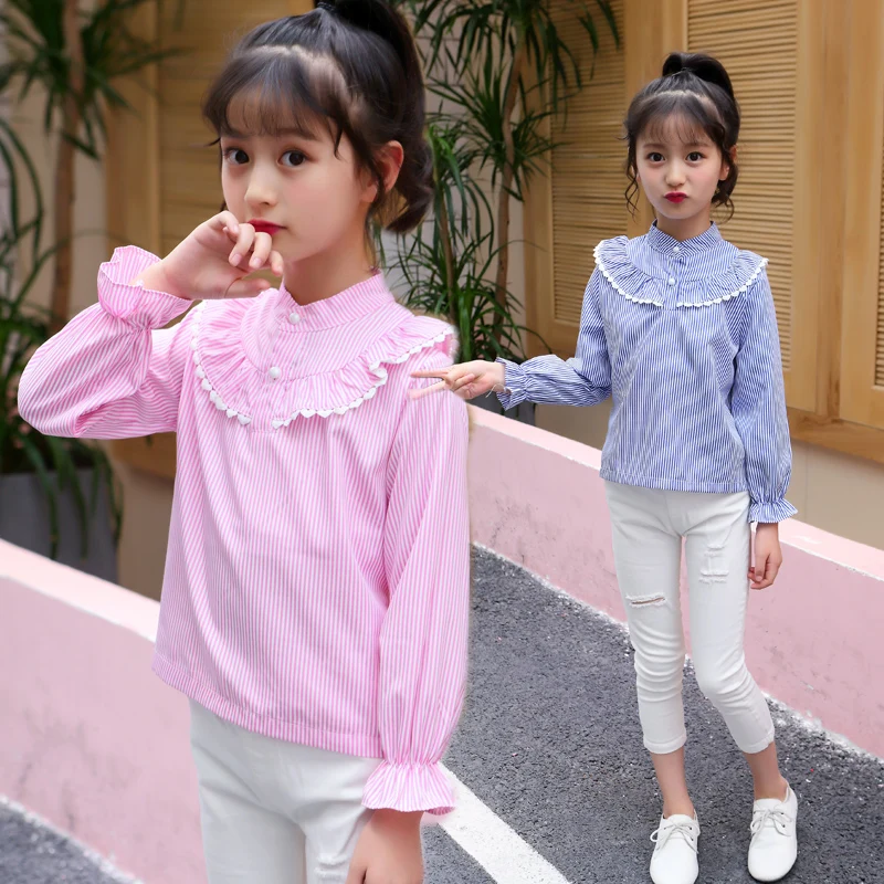 Spring & Autumn Girls Blouses Casual Long Sleeve Striped Shirts Lace Ruffles Baby Kids Tops Girls School Uniform Vestidos
Spring & Autumn Girls Blouses Casual Long Sleeve Striped Shirts Lace Ruffles Baby Kids Tops Girls School Uniform Vestidos