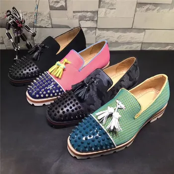 Men Blue Patchwork Tassel Shoes Spikes Studded Lowtop Slip on Mixed Color Loafers Anti-skid Men Casual Shoes Size 38-47
Men Blue Patchwork Tassel Shoes Spikes Studded Lowtop Slip on Mixed Color Loafers Anti-skid Men Casual Shoes Size 38-47