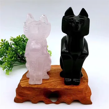 Wholesale natural 1set of obsidian rose quartz crystal carving fox as home decoration with stands CH
Wholesale natural 1set of obsidian rose quartz crystal carving fox as home decoration with stands CH