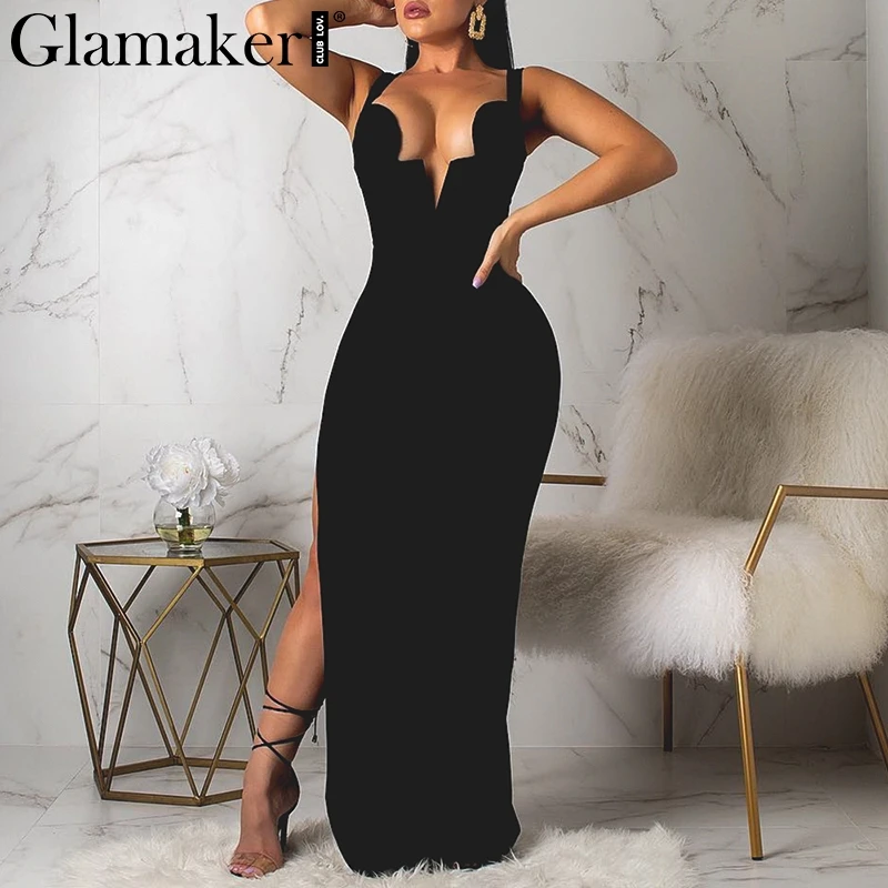 Glamaker Black v neck bodycon club dress Women elegant high split backless long sundress Female slim party summer dress Vestidos
Glamaker Black v neck bodycon club dress Women elegant high split backless long sundress Female slim party summer dress Vestidos
