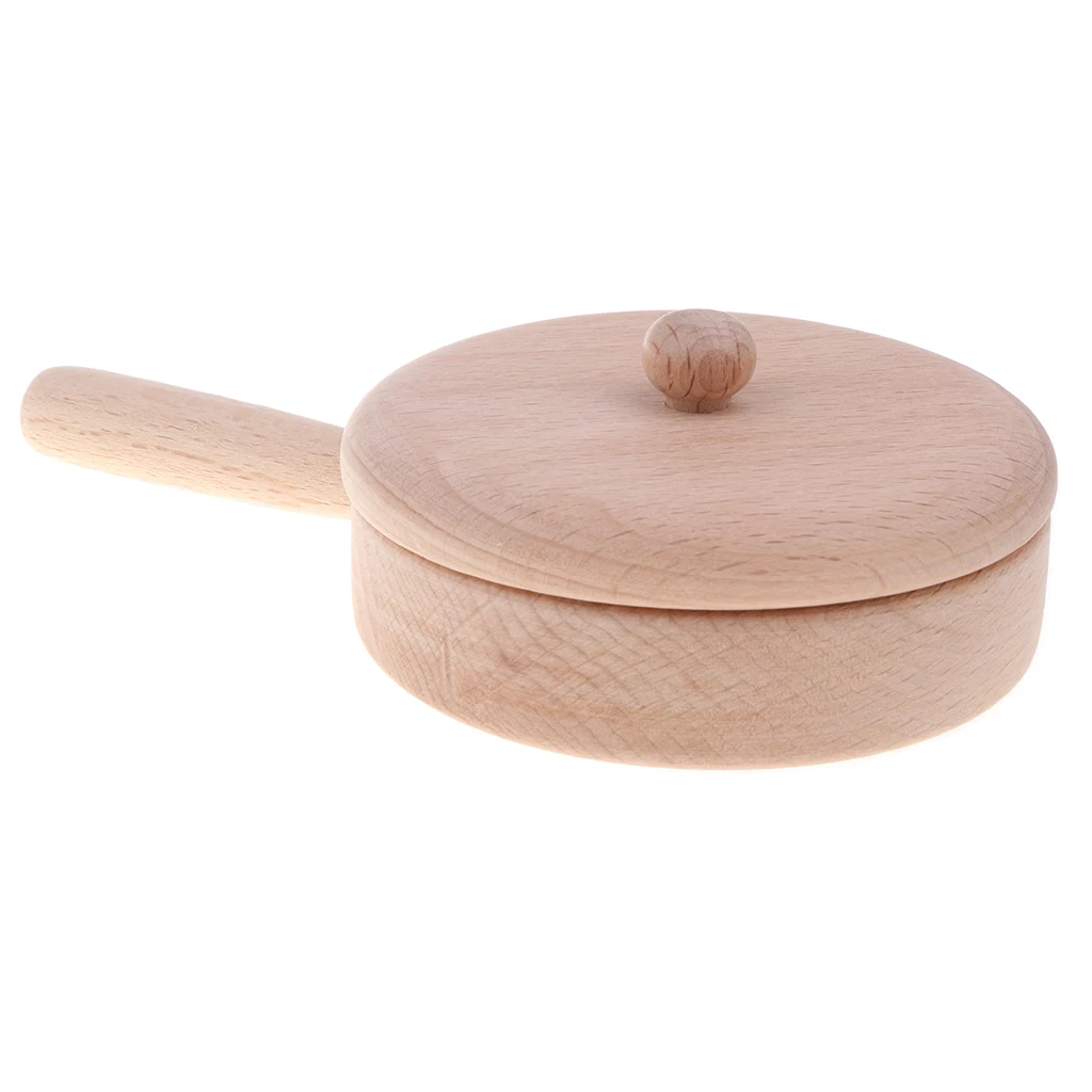 Fun Solid Beech Wooden Kitchen Toy - Cookware/ Kichenware/ Tableware Playset Chef Role Pretend Play Cooking Toys Gift - Pan S