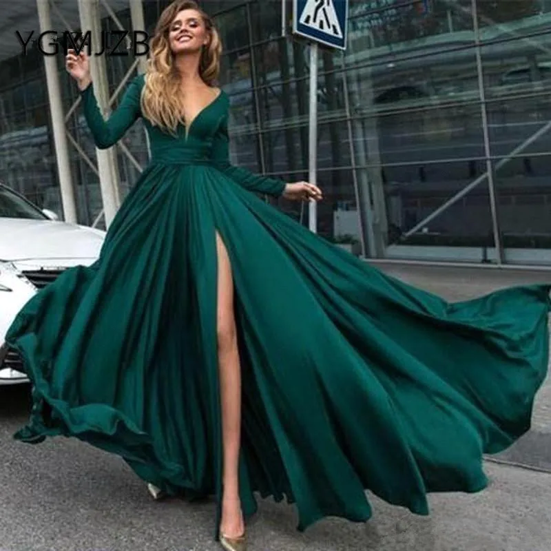 Long Evening Dresses 2019 A-line Deep V-neck Long Sleeve High Side Split Chiffon Saudi Arabic Women Formal Party Dress Prom Gown
Long Evening Dresses 2019 A-line Deep V-neck Long Sleeve High Side Split Chiffon Saudi Arabic Women Formal Party Dress Prom Gown