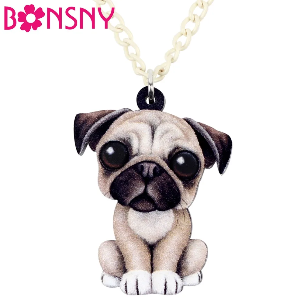 

Bonsny Acrylic Sweet Sitting French Bulldog Pug Dog Necklace Pendant Chain Choker Cartoon Animal Jewelry For Women Girls Ladies