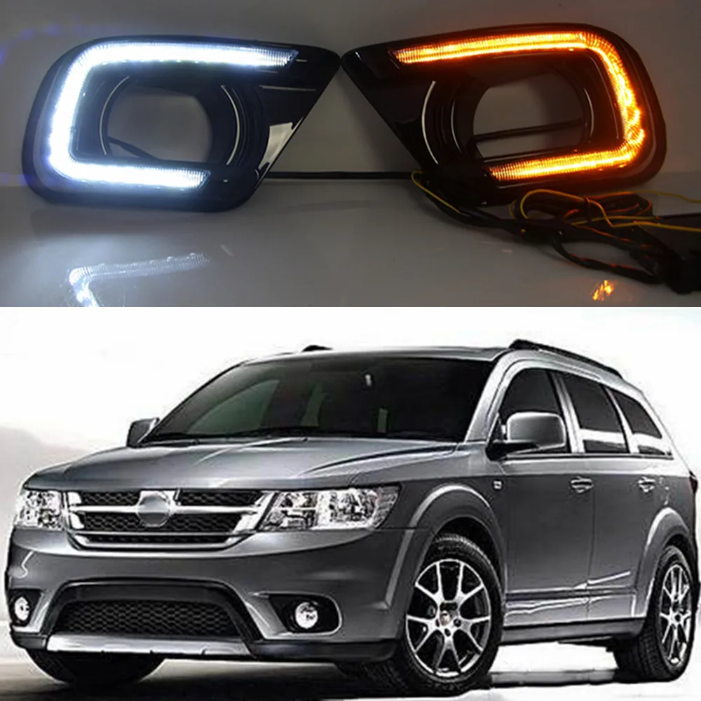Car Flashing 1 Set DRL Daytime Running Light Daylight With Yellow Turn Signal For Dodge Journey FIAT Freemont 2014 2015 2016
Car Flashing 1 Set DRL Daytime Running Light Daylight With Yellow Turn Signal For Dodge Journey FIAT Freemont 2014 2015 2016