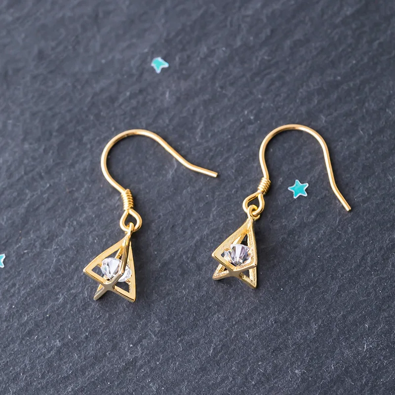 Фото 3D triangle zircon earrings woman S925 silver jewelry fashion dangle for women gift high quality | Украшения и аксессуары