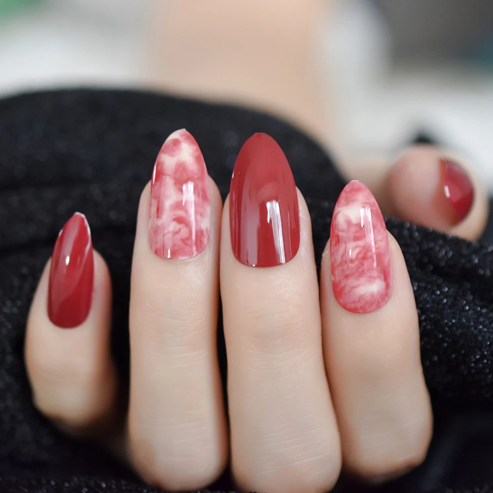 Printed Stiletto Fake nails Red wine Marble Nails Sharp Image Print High Quality Nail decoration set 24
Printed Stiletto Fake nails Red wine Marble Nails Sharp Image Print High Quality Nail decoration set 24