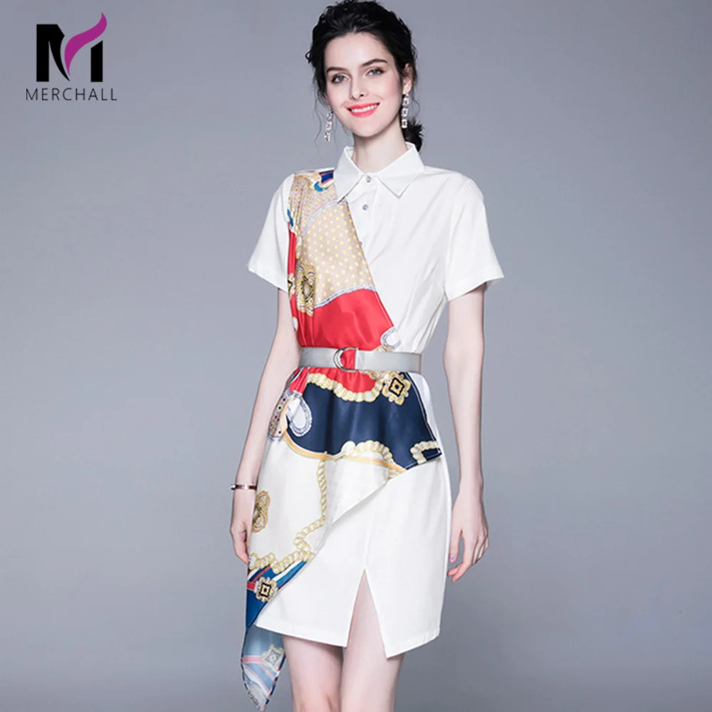 2019 Summer Fashion Runway Shirt Dress Office Lady Short Sleeve Chain Print Patchwork Silk Scarf Belt Casual Split Mini Dress
2019 Summer Fashion Runway Shirt Dress Office Lady Short Sleeve Chain Print Patchwork Silk Scarf Belt Casual Split Mini Dress