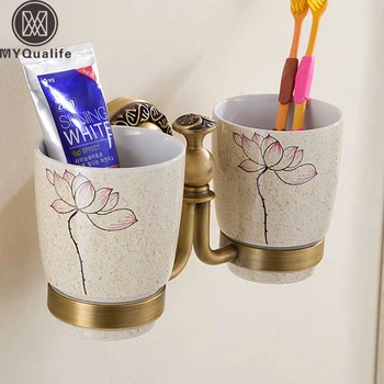 Antique Brass Bathroom Tumblers and Holder Wall Mounted Double Ceramic Cup Brass Rack Bathroom Accessory
Antique Brass Bathroom Tumblers and Holder Wall Mounted Double Ceramic Cup Brass Rack Bathroom Accessory