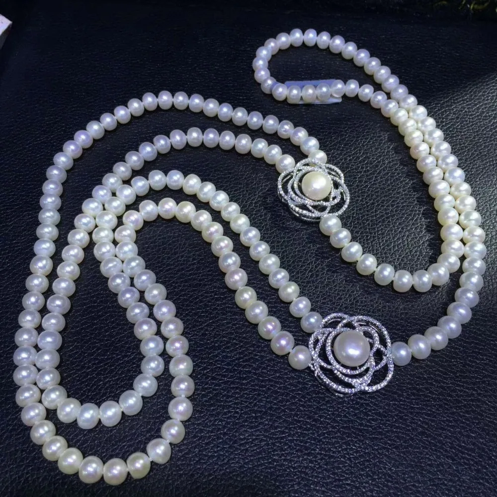 8-9MM long natural fresh water pearl necklace double layers 925 sterling silver with cubic zircon flower necklace 80CM
8-9MM long natural fresh water pearl necklace double layers 925 sterling silver with cubic zircon flower necklace 80CM