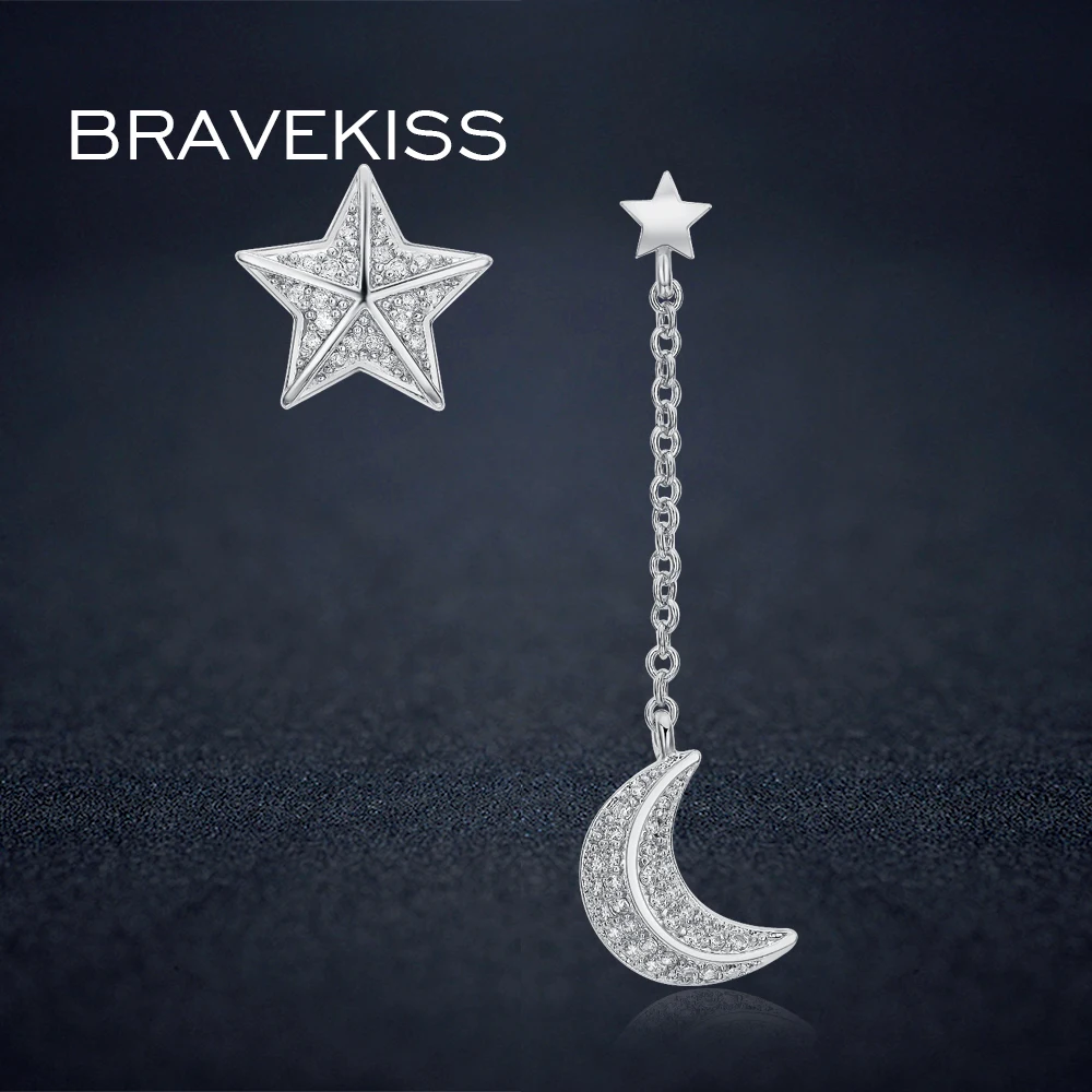 BRAVEKISS cz crystal pendant pending drop ear piercing moon star chain earrings dangle mismatched for women longos BUE0196B
BRAVEKISS cz crystal pendant pending drop ear piercing moon star chain earrings dangle mismatched for women longos BUE0196B