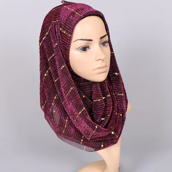 Women Shiny Lurex Sequin Gold Silk Yarn Pleated Muslim Hijab Scarf Shawls Head Scarfs Wraps Party Wedding Hijabs Headscarf
Women Shiny Lurex Sequin Gold Silk Yarn Pleated Muslim Hijab Scarf Shawls Head Scarfs Wraps Party Wedding Hijabs Headscarf