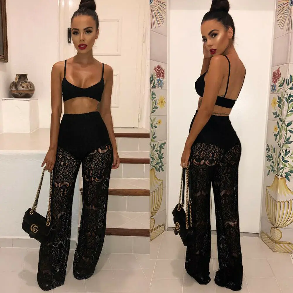Women 2 Piece Set Crop Top+Hollow Out Long Pants Cut Out Solid Summer Set Wide Leg Pants Outfits Fashion
Women 2 Piece Set Crop Top+Hollow Out Long Pants Cut Out Solid Summer Set Wide Leg Pants Outfits Fashion