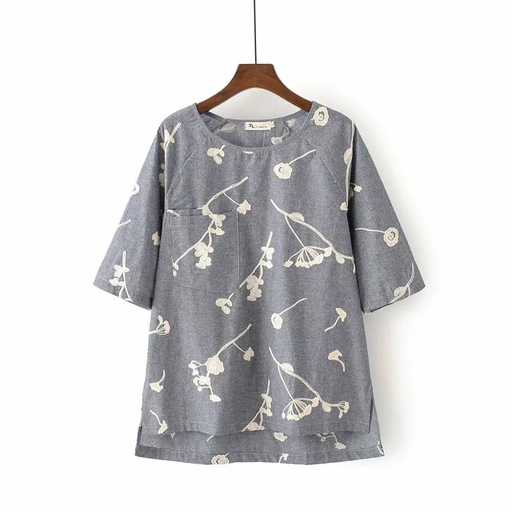 Plus size Embroidery Floral cotton women Tshirts 2019 summer NEW casual ladies O-neck pocket t shirt female T-shirts gray pink
Plus size Embroidery Floral cotton women Tshirts 2019 summer NEW casual ladies O-neck pocket t shirt female T-shirts gray pink