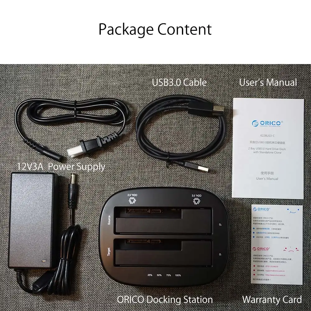 ORICO Dual Bay HDD Docking Station with Offline Clone SATA to USB 3.0 HDD Clone Docking Station for 2.5/3.5'' SSD HDD Enclosure ORICO Dual Bay HDD Docking Station with Offline Clone SATA to USB 3.0 HDD Clone Docking Station for 2.5/3.5'' SSD HDD Enclosure