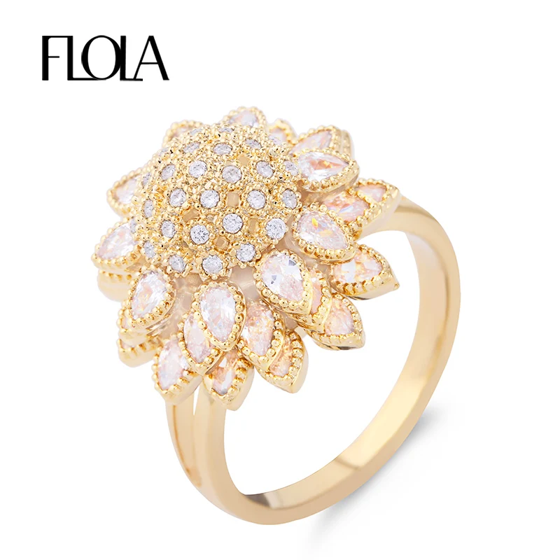 FLOLA Gold Sunflower Micro Pave Zircon Ring For Woman Multi Leaf Round Shining Ring Fashion Jewelry Accessories Anel rigf44
FLOLA Gold Sunflower Micro Pave Zircon Ring For Woman Multi Leaf Round Shining Ring Fashion Jewelry Accessories Anel rigf44