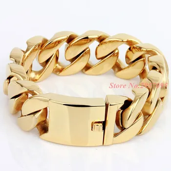 Gold Color Fashion Stainless Steel Bracelet Men Heavy 26MM Wide New Link Chain Mens Bracelets Bicycle Chain Wristband
Gold Color Fashion Stainless Steel Bracelet Men Heavy 26MM Wide New Link Chain Mens Bracelets Bicycle Chain Wristband