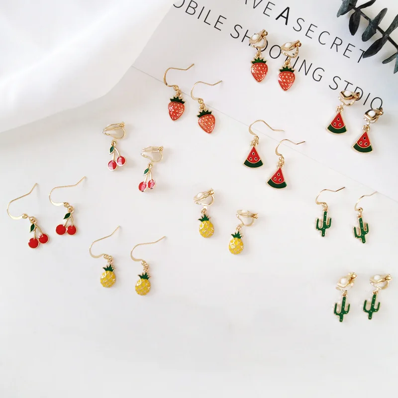 Korean Fashion Fun Fruit Small Elegant Clip Earrings Women Girl Temperament Cute Strawberry Cherry Earrings Jewelry
Korean Fashion Fun Fruit Small Elegant Clip Earrings Women Girl Temperament Cute Strawberry Cherry Earrings Jewelry