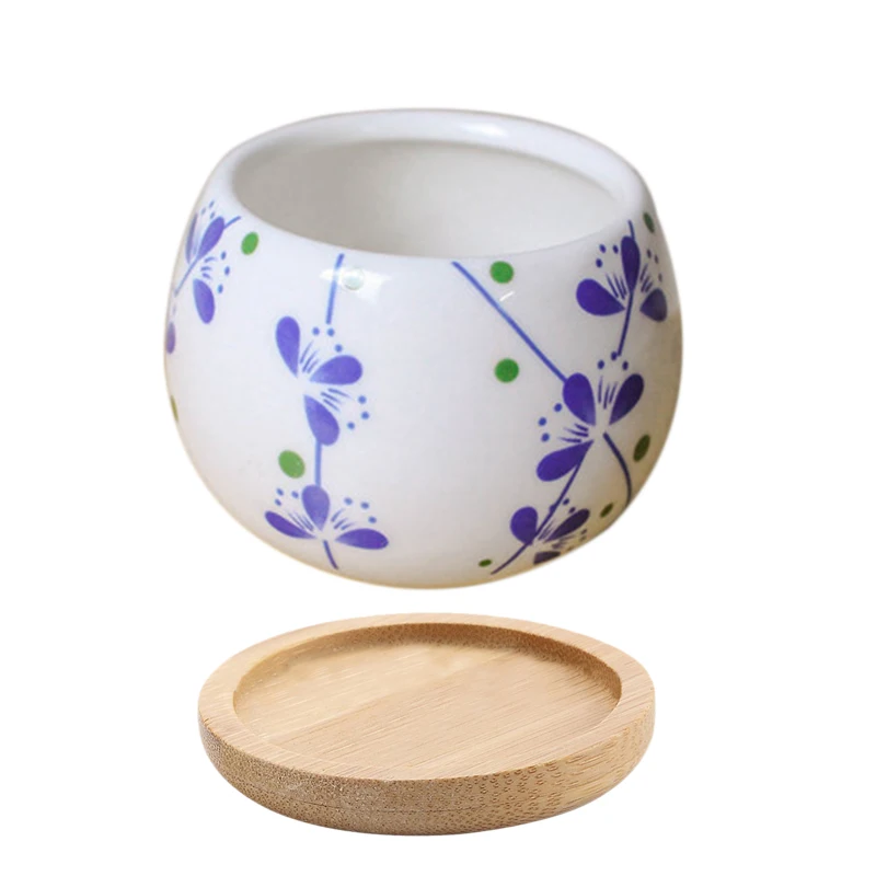Garden Decoration Succulent Blue And White Porcelain Potted Cactus Vase Round Plant Pot With Bamboo Tray
Garden Decoration Succulent Blue And White Porcelain Potted Cactus Vase Round Plant Pot With Bamboo Tray