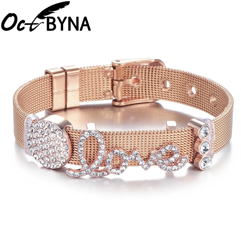 Octbyna DIY Stainless Brand Bracelet Steel Rhinestone Love Shape Beads Mesh Bracelet For Women Metal Wristband Adjustable
Octbyna DIY Stainless Brand Bracelet Steel Rhinestone Love Shape Beads Mesh Bracelet For Women Metal Wristband Adjustable