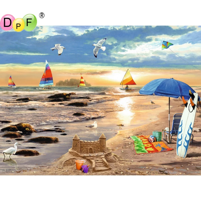 DPF 3D Full square diamond 5D DIY embroidery ready for summer painting Cross Stitch Rhinestone mosaic decoration | Дом и сад
