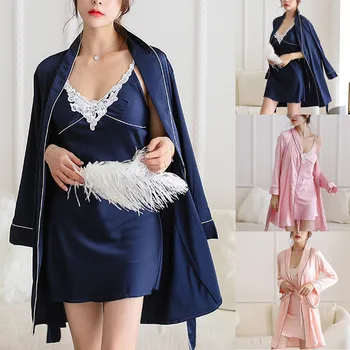 Women's Comfortable Fashionable Present for Girlfriend Sexy Silk Lace Patcheork Nuisette Femme De Nuit Sleepwear Nightdress Set
Women's Comfortable Fashionable Present for Girlfriend Sexy Silk Lace Patcheork Nuisette Femme De Nuit Sleepwear Nightdress Set