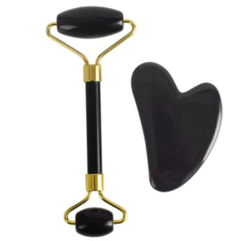 Natural Black Obsidian Massage Roller Double Head Jade Stone Facial Massager Guasha Tool for Skin Care Real Jade Roller with Box
Natural Black Obsidian Massage Roller Double Head Jade Stone Facial Massager Guasha Tool for Skin Care Real Jade Roller with Box
