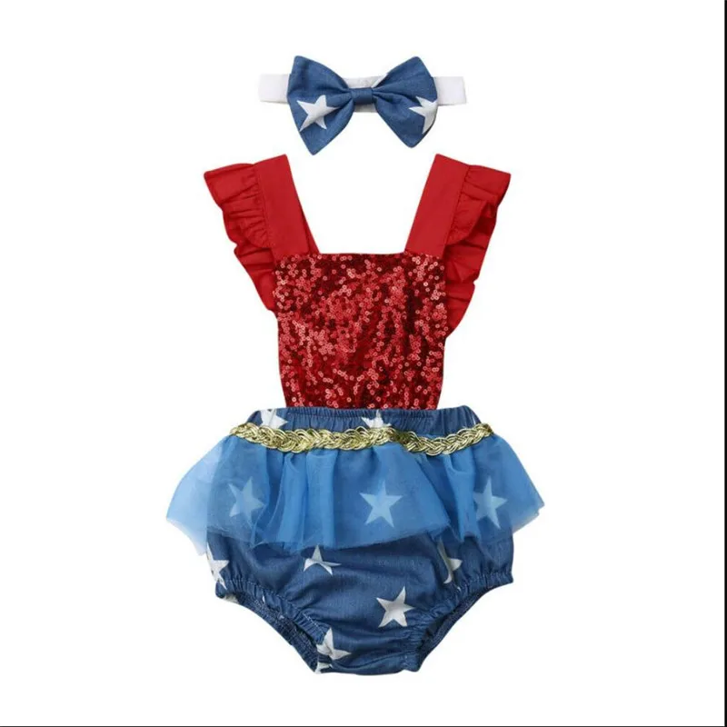 0-3Y Novelty Kids Baby Girl Sets Infant 4th of July Clothes Flying Sleeve Sequin Romper Backless Tulle Sunsuits+Headband 2Pcs
0-3Y Novelty Kids Baby Girl Sets Infant 4th of July Clothes Flying Sleeve Sequin Romper Backless Tulle Sunsuits+Headband 2Pcs