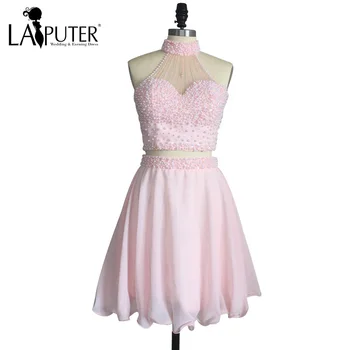 Real Photos Halter Off the Shoulder Beading Pearls Chiffon Two Pieces Pink Homecoming Dresses 2017 Above Knee Custom Made
Real Photos Halter Off the Shoulder Beading Pearls Chiffon Two Pieces Pink Homecoming Dresses 2017 Above Knee Custom Made