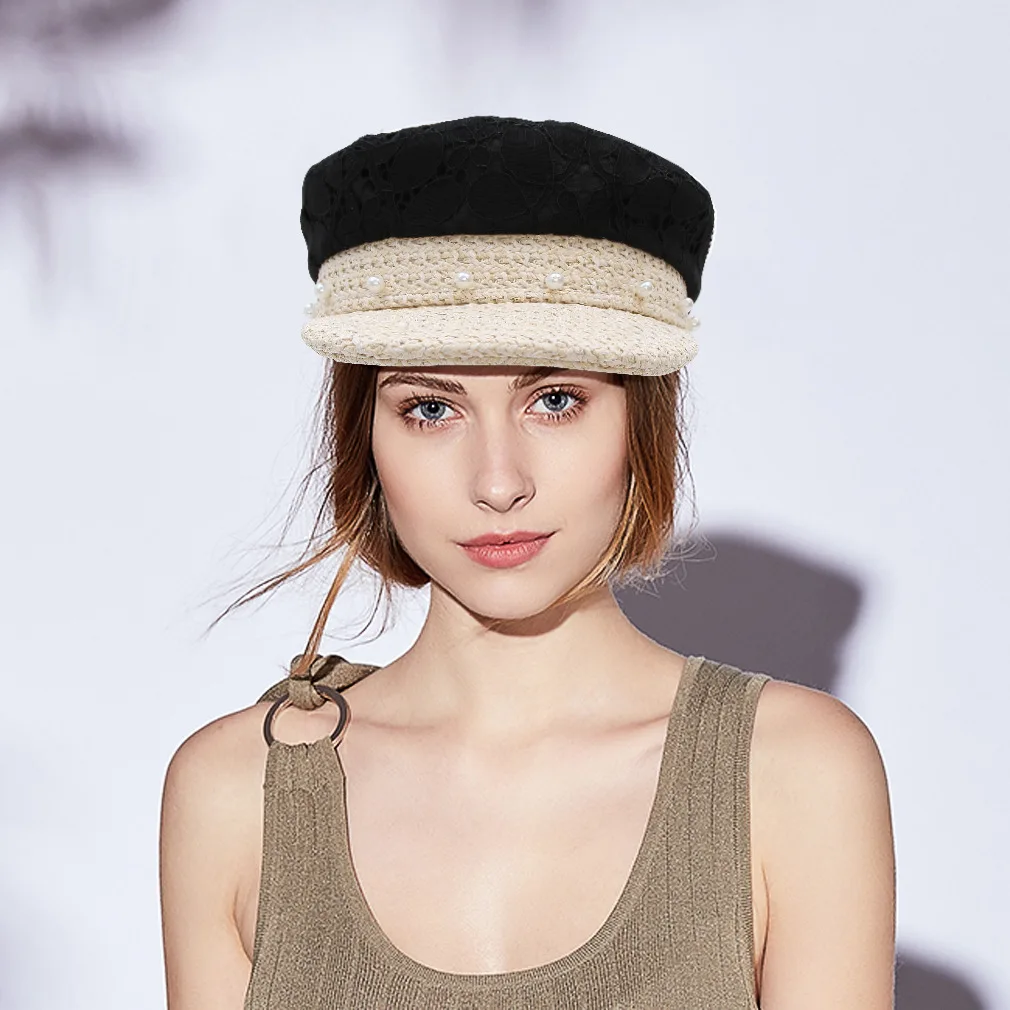 Straw Weaving Beret Hat Navy Hat For Women Woven Brim Patchwork Lace Newsboy Cap Pearls Decor Ladies Peak Hat
Straw Weaving Beret Hat Navy Hat For Women Woven Brim Patchwork Lace Newsboy Cap Pearls Decor Ladies Peak Hat