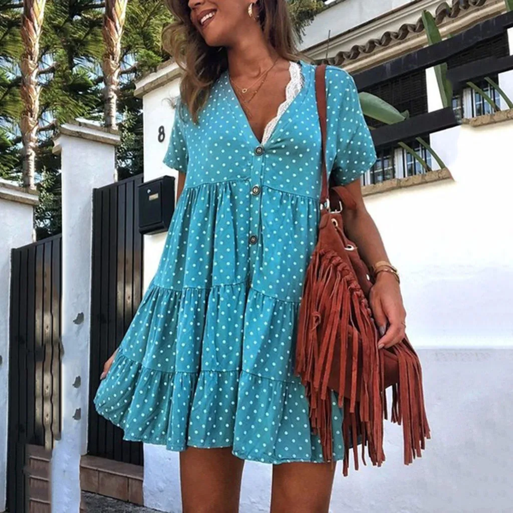 Summer Dress Women vestido sundress robe femme dresses Women's Sexy Fashion V-Neck Polka Dot Printed Short-Sleeved Dress #40
Summer Dress Women vestido sundress robe femme dresses Women's Sexy Fashion V-Neck Polka Dot Printed Short-Sleeved Dress #40