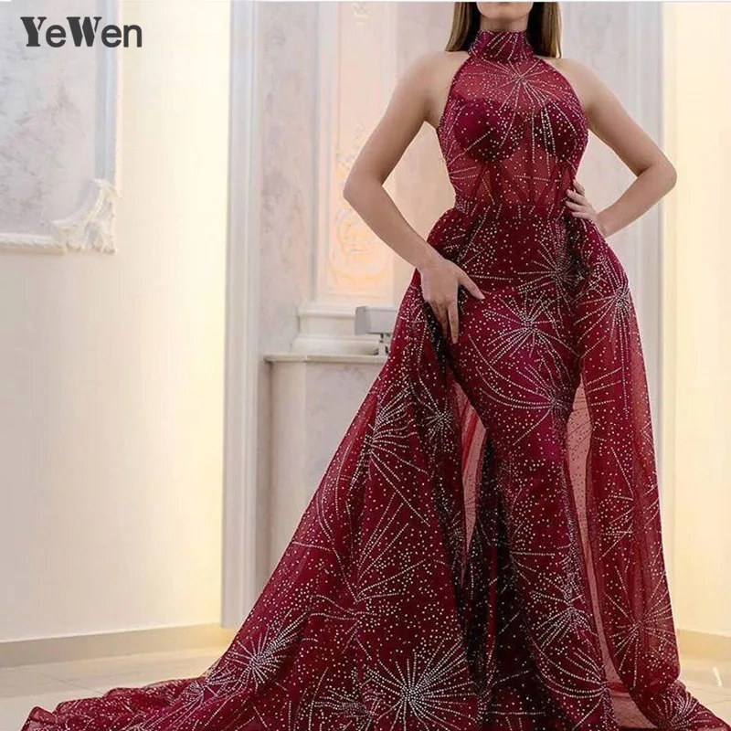 Dubai Luxury Wine Red Sparkle Evening Dresses Design 2018 High Collar Sexy Vintage Evening Gowns Sleeveless Formal Long dress
Dubai Luxury Wine Red Sparkle Evening Dresses Design 2018 High Collar Sexy Vintage Evening Gowns Sleeveless Formal Long dress