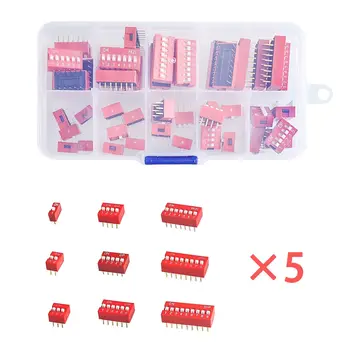 45PCS/LOT Dip Switch Kit In Box 1 2 3 4 5 6 7 8 9Way 2.54mm Toggle Switch Red Snap Switches Mixed Kit Each 5PCS Combination Set
45PCS/LOT Dip Switch Kit In Box 1 2 3 4 5 6 7 8 9Way 2.54mm Toggle Switch Red Snap Switches Mixed Kit Each 5PCS Combination Set