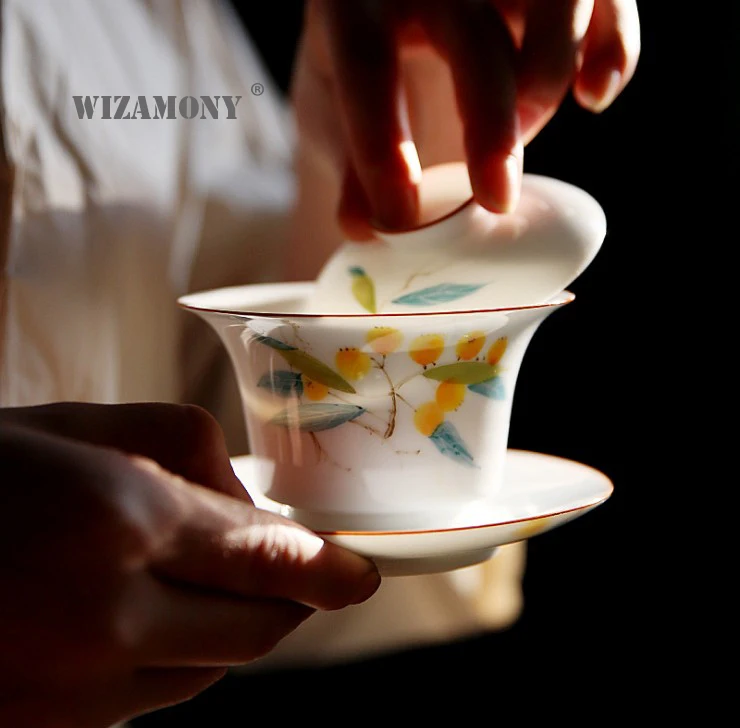 

1PCS WIZAMONY Chinese Kung Fu Tea set gaiwan teapot teacups handpainted tea sets Porcelain ceramic gift puer Drinkware