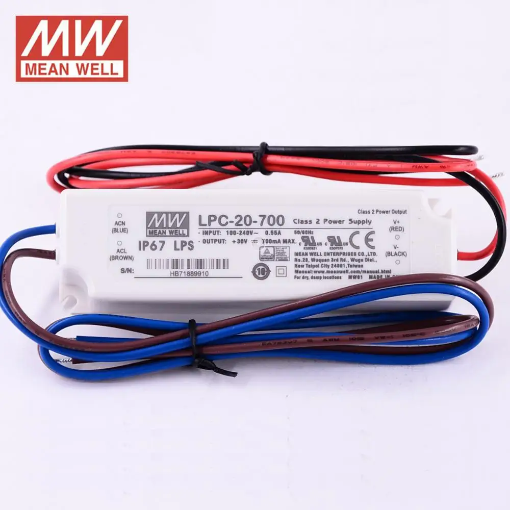 MEAN WELL LPC 20 IP67 Светодиодный источник питания 350mA 16 8 Вт 700mA 21 постоянный ток