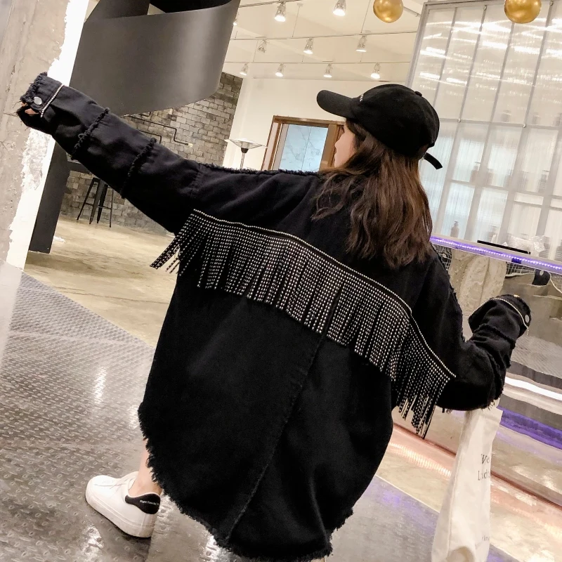 2019 Korean Spring Black Tassel Cowboy Jacket Cotton Button Casual Full Turn-down Collar Women Jacket
2019 Korean Spring Black Tassel Cowboy Jacket Cotton Button Casual Full Turn-down Collar Women Jacket