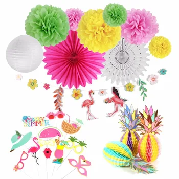 

12pcs Tropical Hawaiian Party Decoration Flamingo Banner Decor Honeycomb Pineapple Balls Birthday Summer Party Decor Supplies